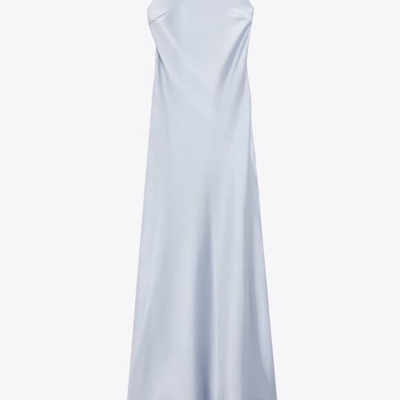 Zara Icy Blue SATIN DRESS WITH SPAGHETTI STRAPS NWT Size  XXL - Picture 4 of 16